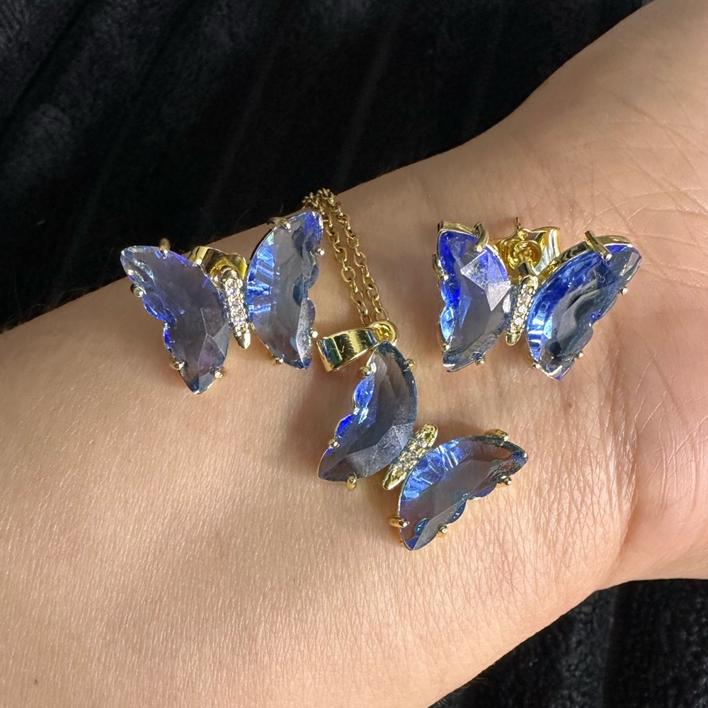 Plated gold Elegant Blue Butterfly Jewelry Set
